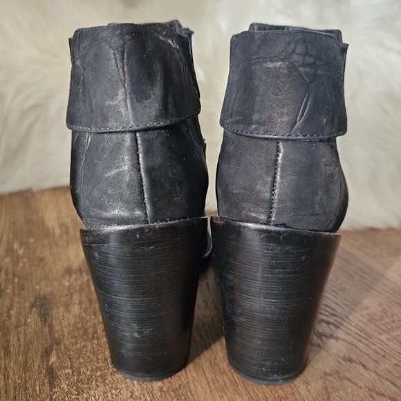 L.A.M.B./LAMB Mojo Block Heel Suede Ankle Boot, 5.5, Black Croc - Picture 7 of 13